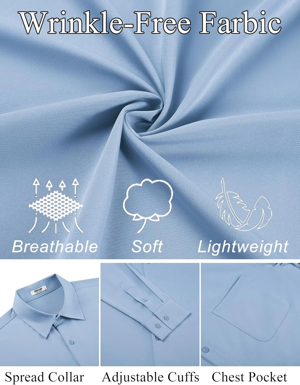 COOFANDY Mens Dress Shirt Long Sleeve Button Down Shirts Business Casual Wrinkle Free Shirts with Pocket
