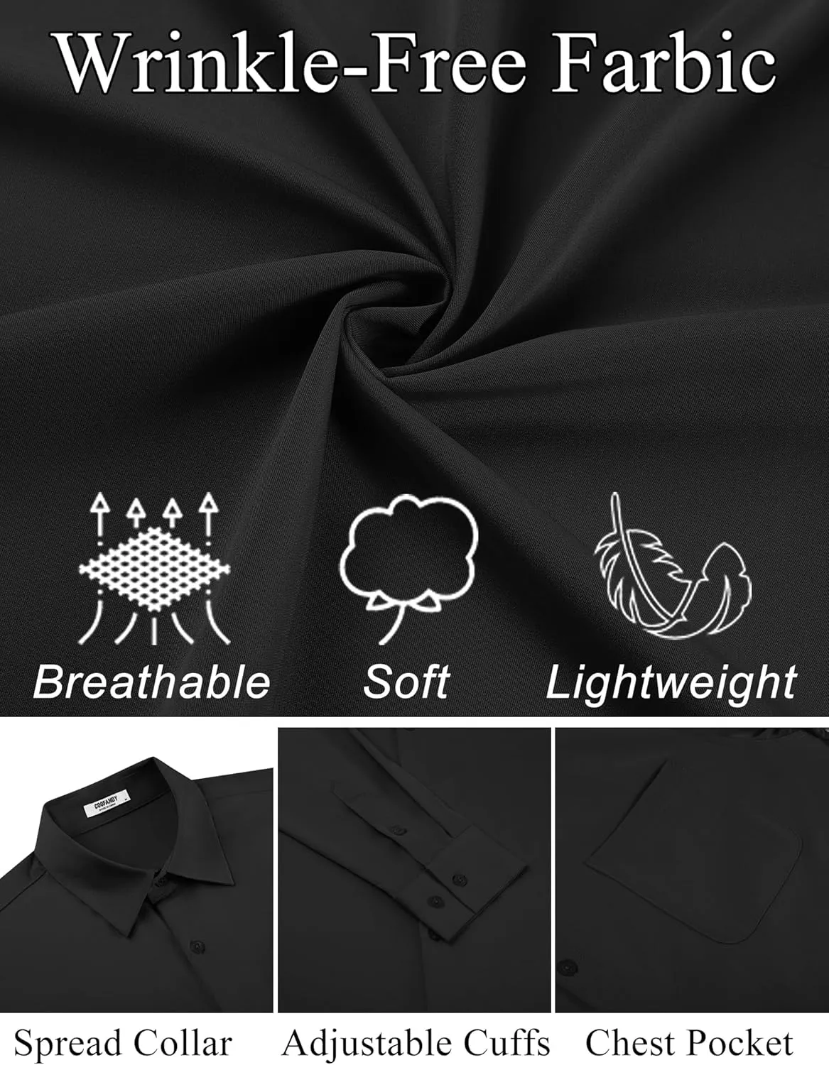 COOFANDY Mens Dress Shirt Long Sleeve Button Down Shirts Business Casual Wrinkle Free Shirts with Pocket