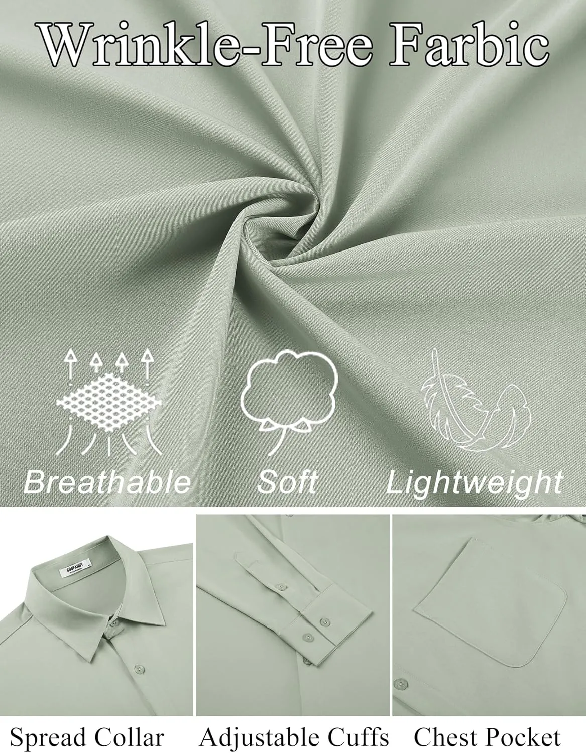COOFANDY Mens Dress Shirt Long Sleeve Button Down Shirts Business Casual Wrinkle Free Shirts with Pocket