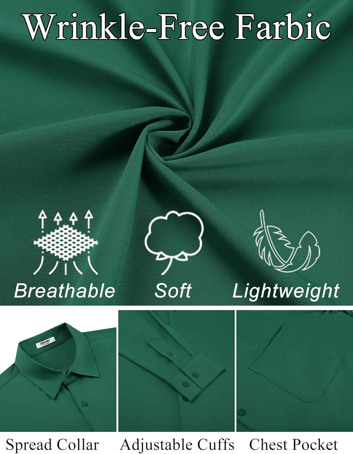 COOFANDY Mens Dress Shirt Long Sleeve Button Down Shirts Business Casual Wrinkle Free Shirts with Pocket