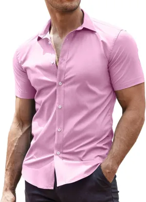 COOFANDY Men's Muscle Fit Dress Shirts Wrinkle-Free Short Sleeve Casual Button Down Shirt
