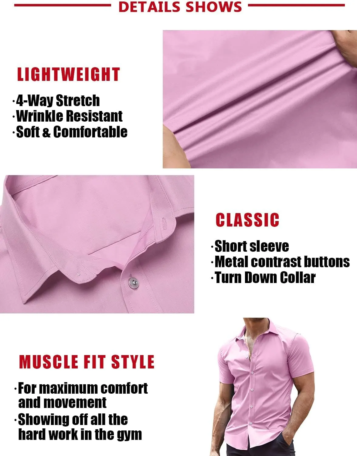 COOFANDY Men's Muscle Fit Dress Shirts Wrinkle-Free Short Sleeve Casual Button Down Shirt