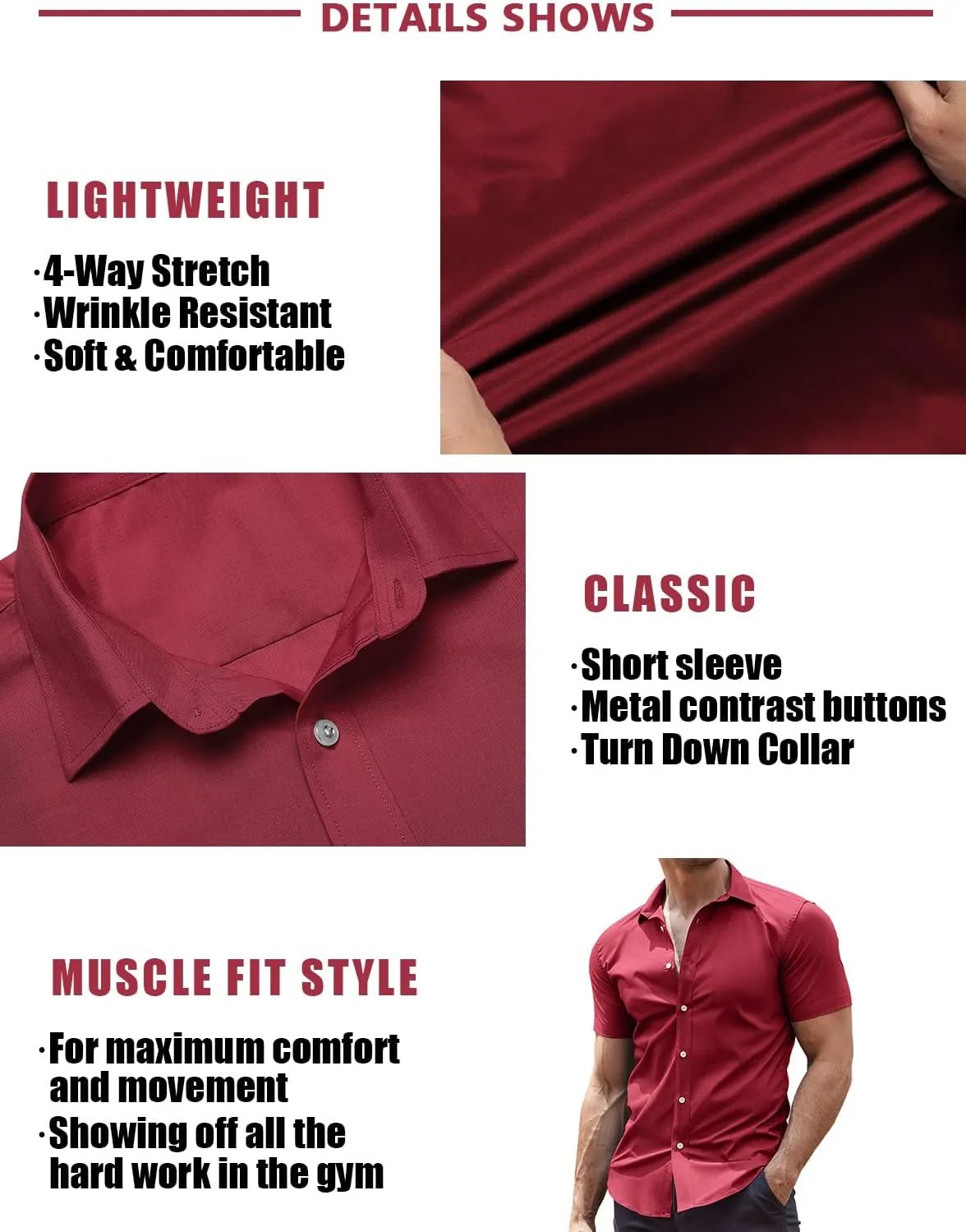 COOFANDY Men's Muscle Fit Dress Shirts Wrinkle-Free Short Sleeve Casual Button Down Shirt