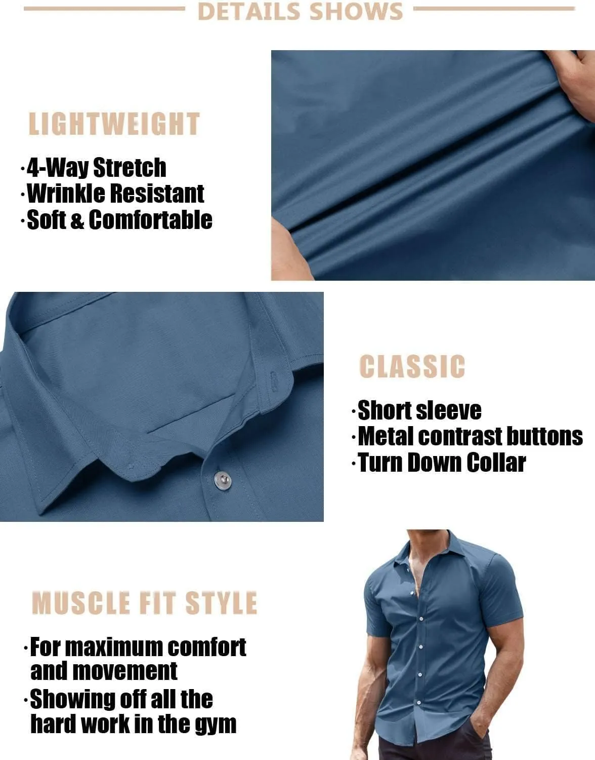 COOFANDY Men's Muscle Fit Dress Shirts Wrinkle-Free Short Sleeve Casual Button Down Shirt