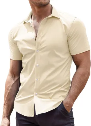 COOFANDY Men's Muscle Fit Dress Shirts Wrinkle-Free Short Sleeve Casual Button Down Shirt