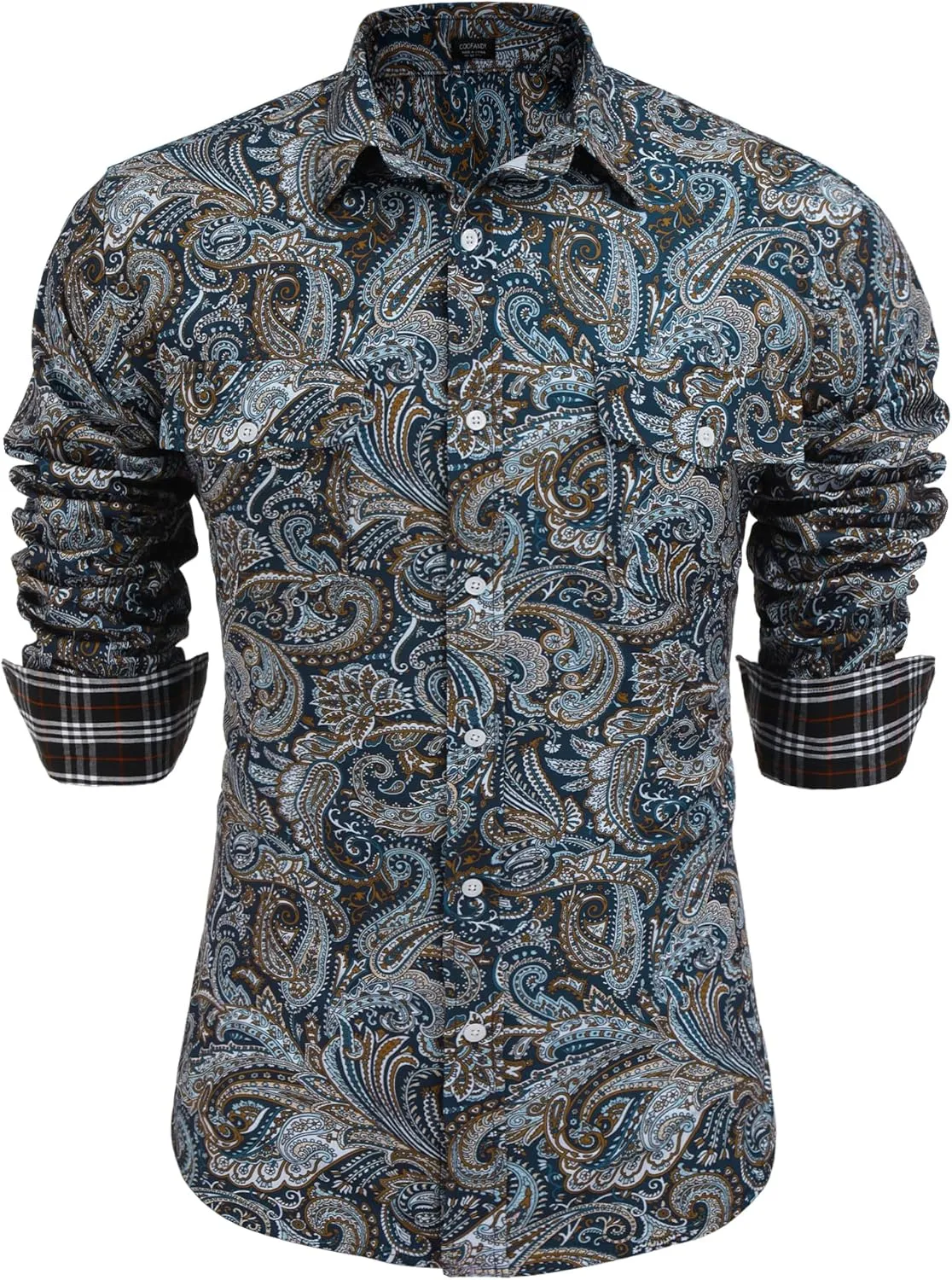 COOFANDY Mens Paisley Printed Shirts Casual Long Sleeve Button Down Shirts Floral Dress Shirt with Pockets