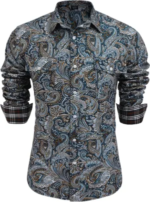 COOFANDY Mens Paisley Printed Shirts Casual Long Sleeve Button Down Shirts Floral Dress Shirt with Pockets