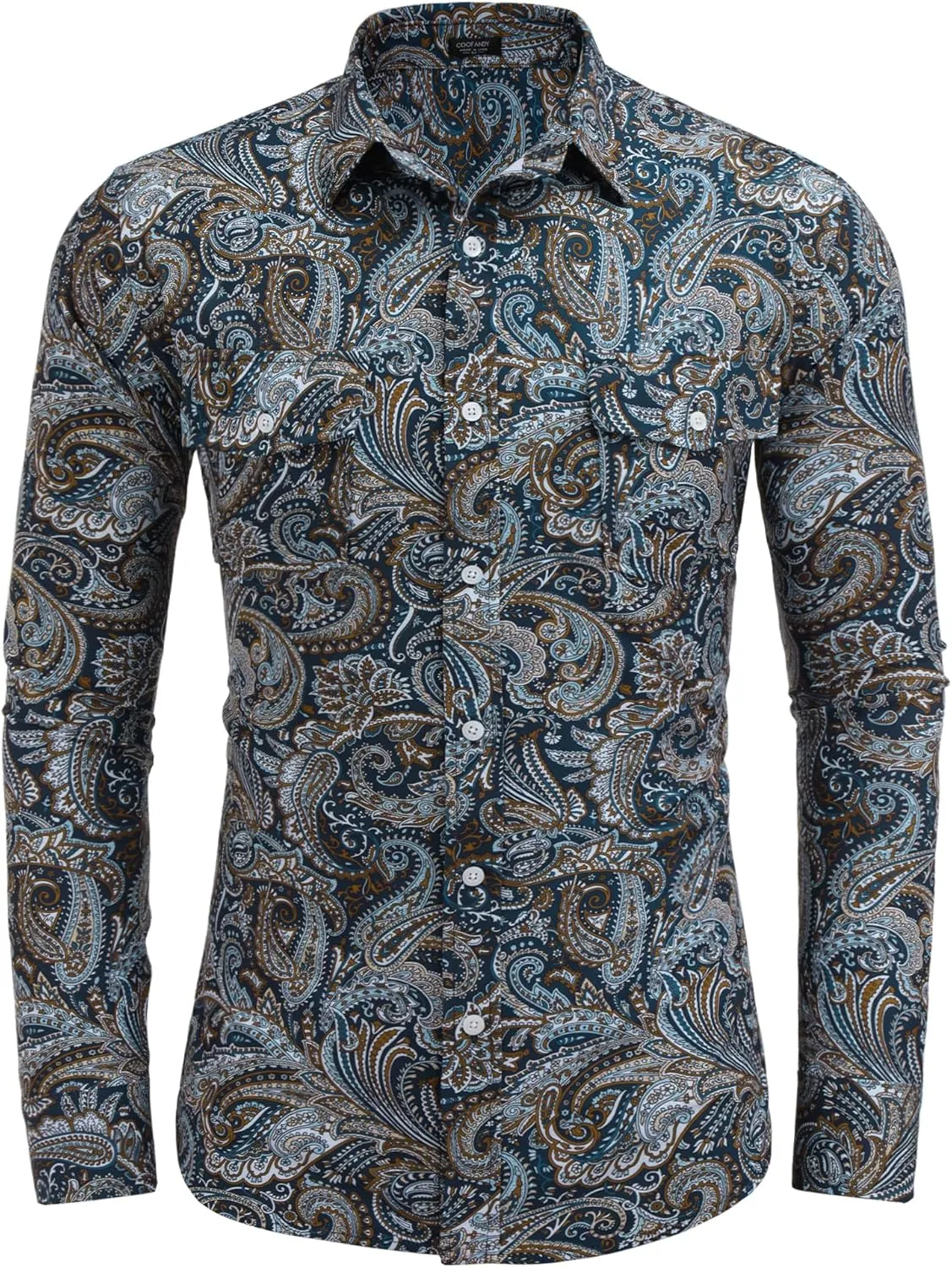 COOFANDY Mens Paisley Printed Shirts Casual Long Sleeve Button Down Shirts Floral Dress Shirt with Pockets