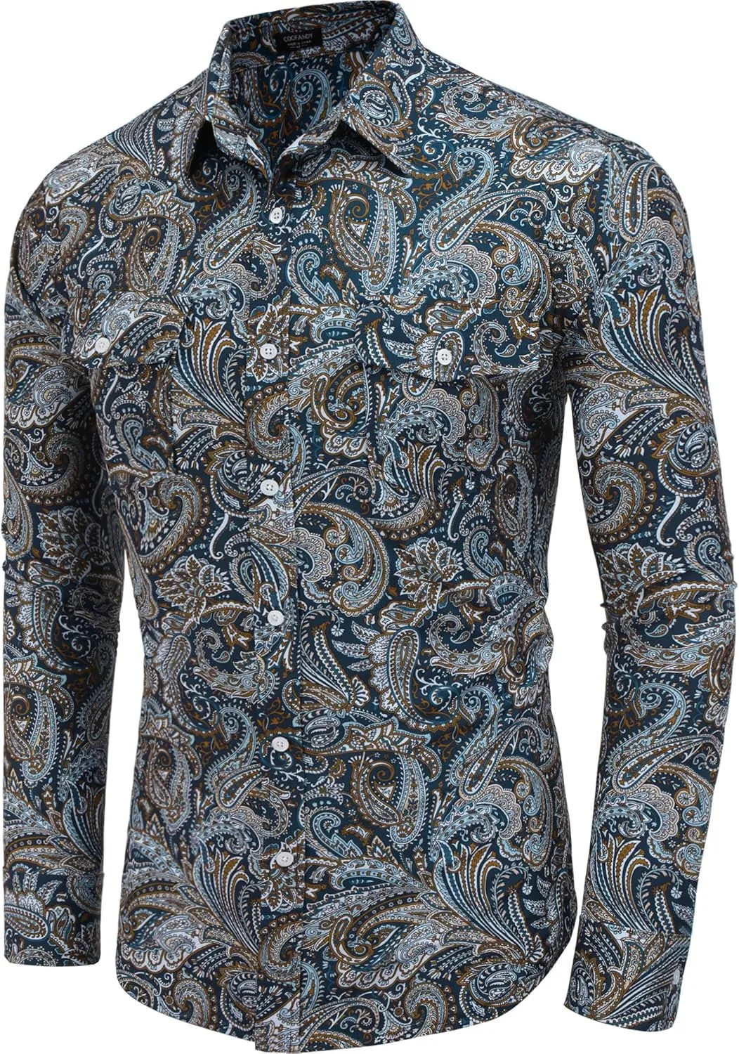 COOFANDY Mens Paisley Printed Shirts Casual Long Sleeve Button Down Shirts Floral Dress Shirt with Pockets