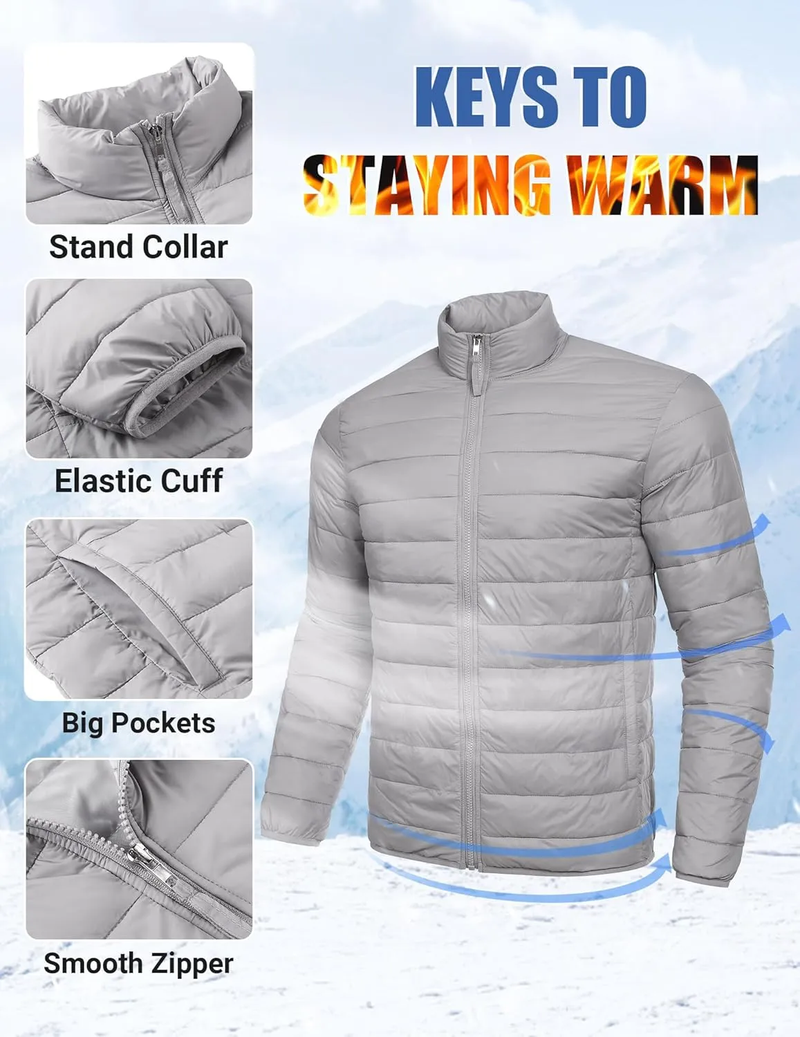 COOFANDY Mens Puffer Jacket Packable Lightweight Jackets Winter Coat Windproof Zipper Down Jacket