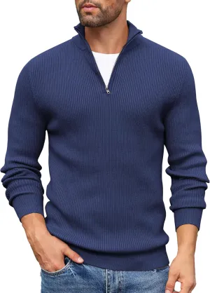 COOFANDY Men's Quarter Zip Sweaters Slim Fit Mock Neck Pullover Sweater Lightweight Knitted Polo Sweaters