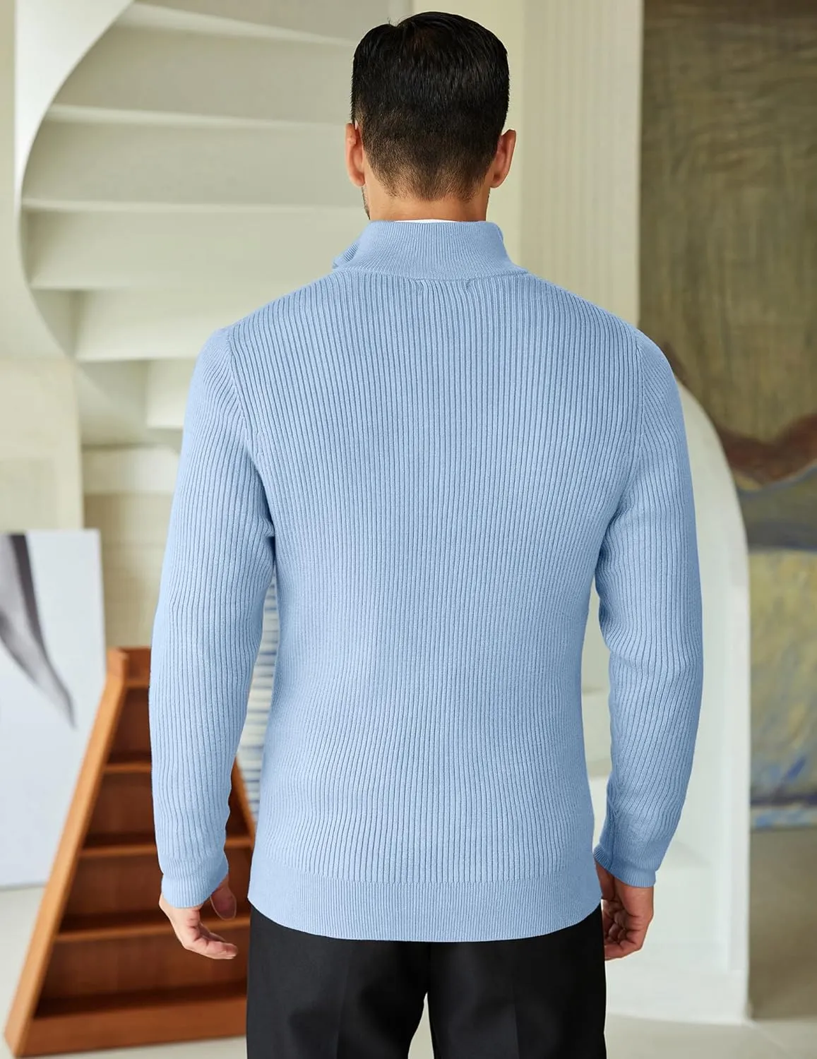 COOFANDY Men's Quarter Zip Sweaters Slim Fit Mock Neck Pullover Sweater Lightweight Knitted Polo Sweaters