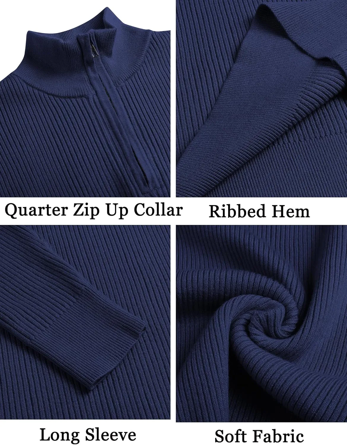 COOFANDY Men's Quarter Zip Sweaters Slim Fit Mock Neck Pullover Sweater Lightweight Knitted Polo Sweaters