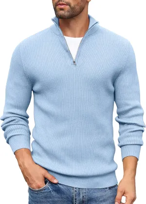 COOFANDY Men's Quarter Zip Sweaters Slim Fit Mock Neck Pullover Sweater Lightweight Knitted Polo Sweaters