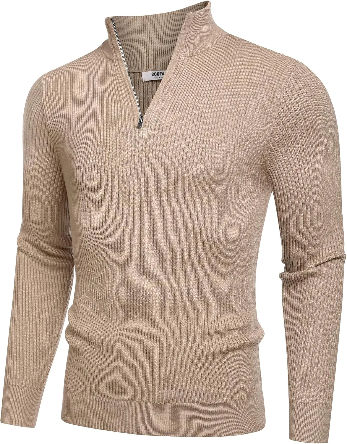 COOFANDY Men's Quarter Zip Sweaters Slim Fit Mock Neck Pullover Sweater Lightweight Knitted Polo Sweaters