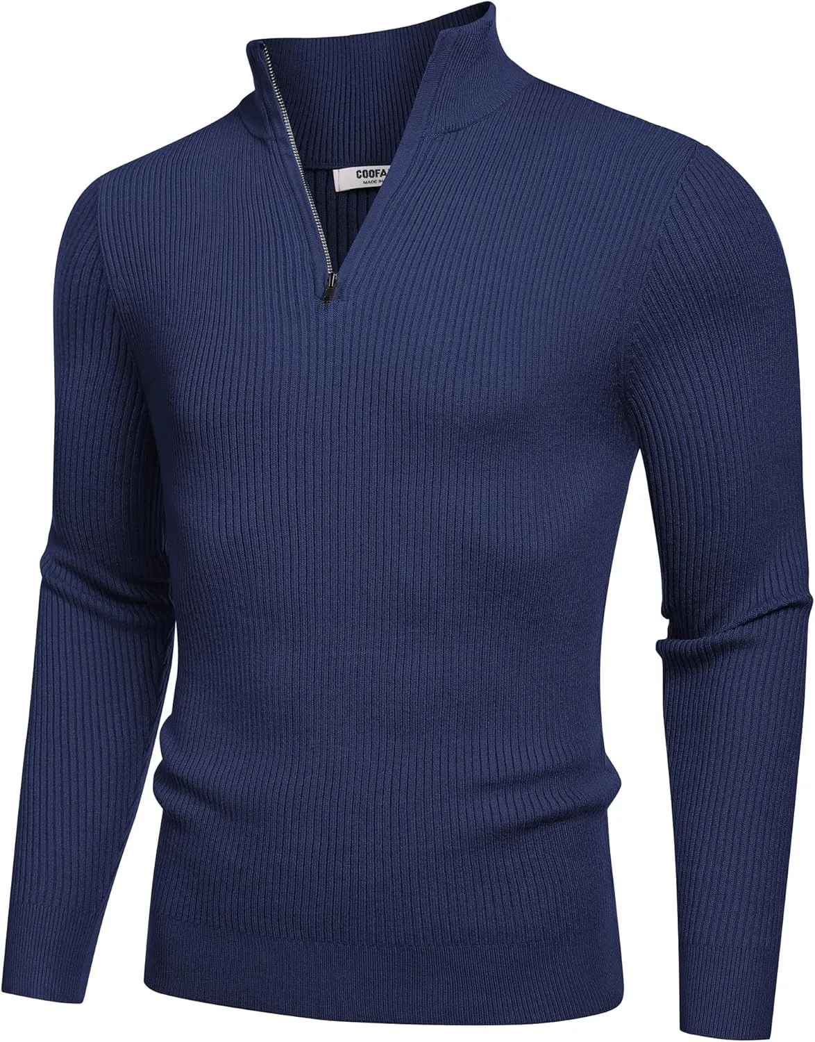 COOFANDY Men's Quarter Zip Sweaters Slim Fit Mock Neck Pullover Sweater Lightweight Knitted Polo Sweaters