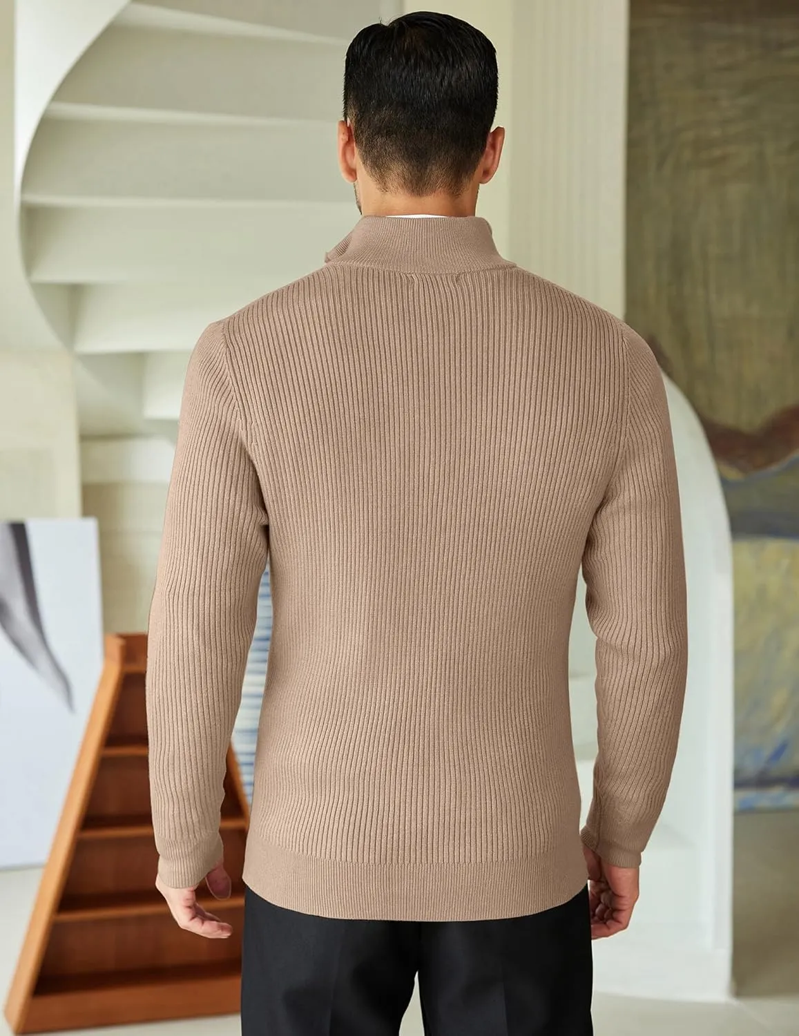 COOFANDY Men's Quarter Zip Sweaters Slim Fit Mock Neck Pullover Sweater Lightweight Knitted Polo Sweaters