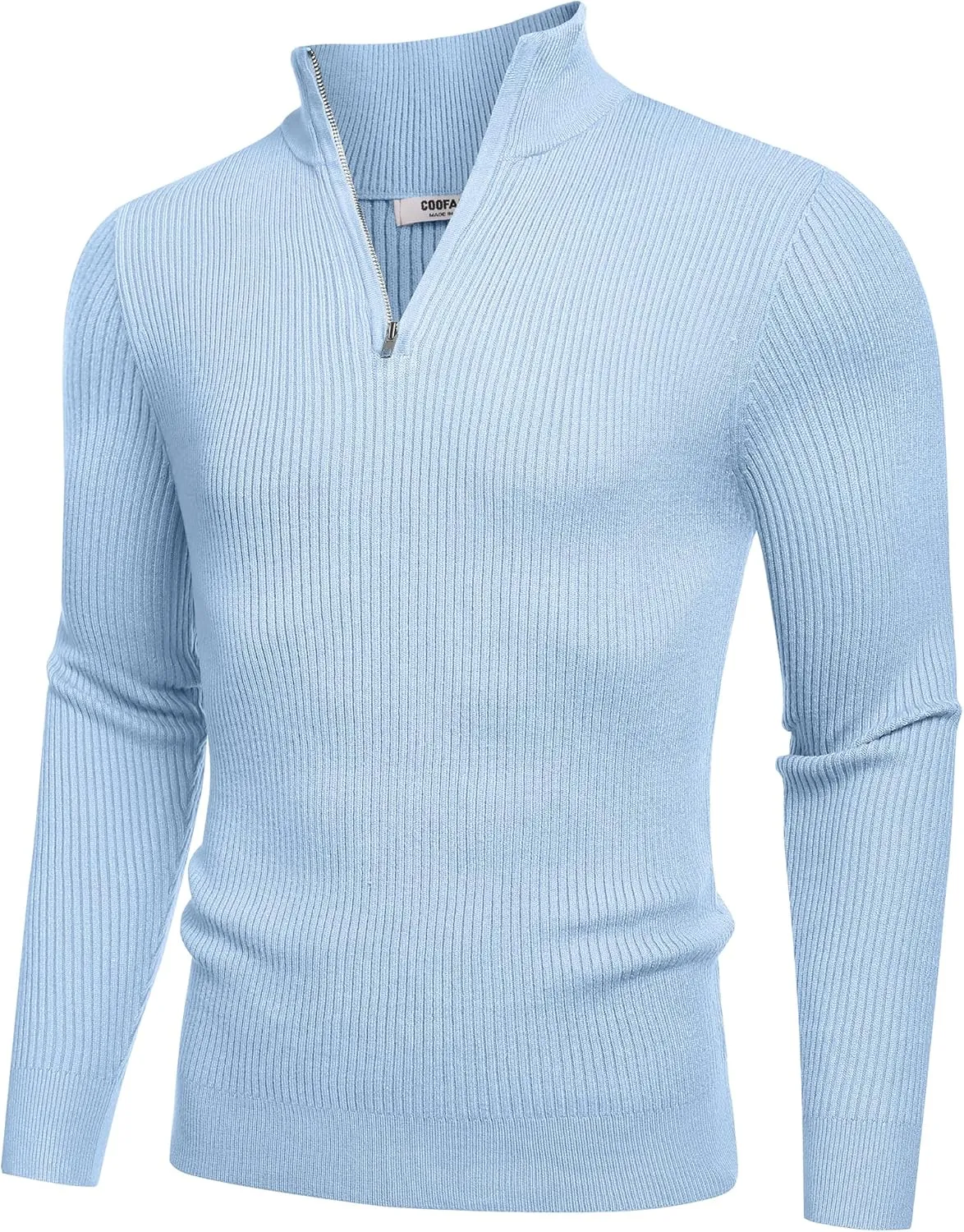 COOFANDY Men's Quarter Zip Sweaters Slim Fit Mock Neck Pullover Sweater Lightweight Knitted Polo Sweaters