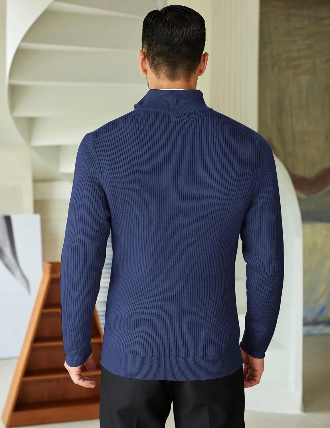 COOFANDY Men's Quarter Zip Sweaters Slim Fit Mock Neck Pullover Sweater Lightweight Knitted Polo Sweaters