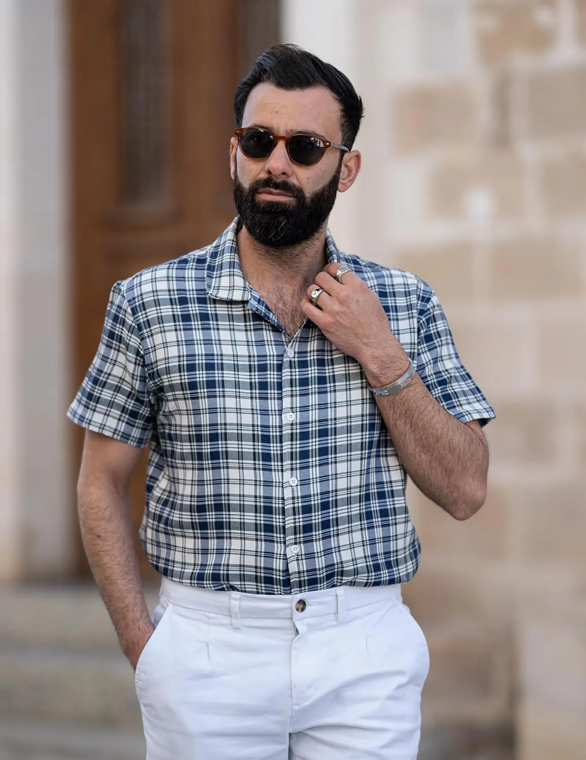 COOFANDY Mens Short Sleeve Button Down Shirt Plaid Button Up Shirts Casual 75% Cotton Work Shirts