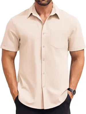 COOFANDY Mens Short Sleeve Button Down Shirts Casual Summer Beach Shirt Wedding Dress Shirts with Pocket