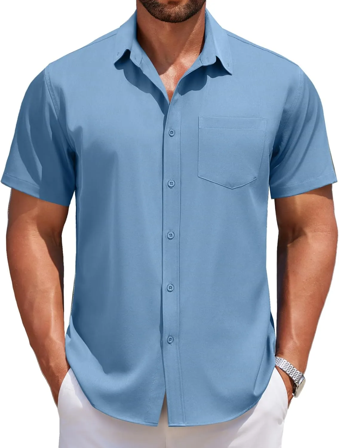 COOFANDY Men's Short Sleeve Button Down Shirts Casual Summer Untucked Wrinkle Free Dress Shirts with Pocket