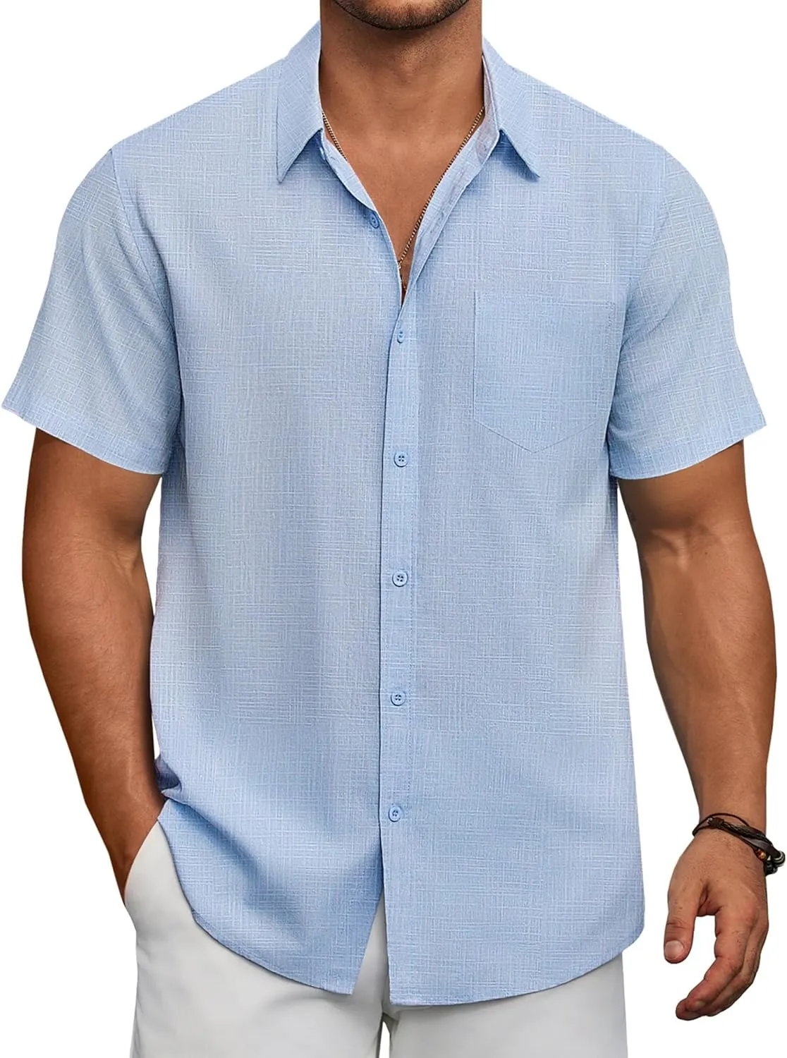 COOFANDY Men's Short Sleeve Button Down Shirts Summer Casual Textured Shirt Vacation Beach Wedding Shirts with Pocket