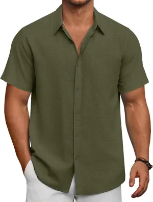 COOFANDY Men's Short Sleeve Button Down Shirts Summer Casual Textured Shirt Vacation Beach Wedding Shirts with Pocket
