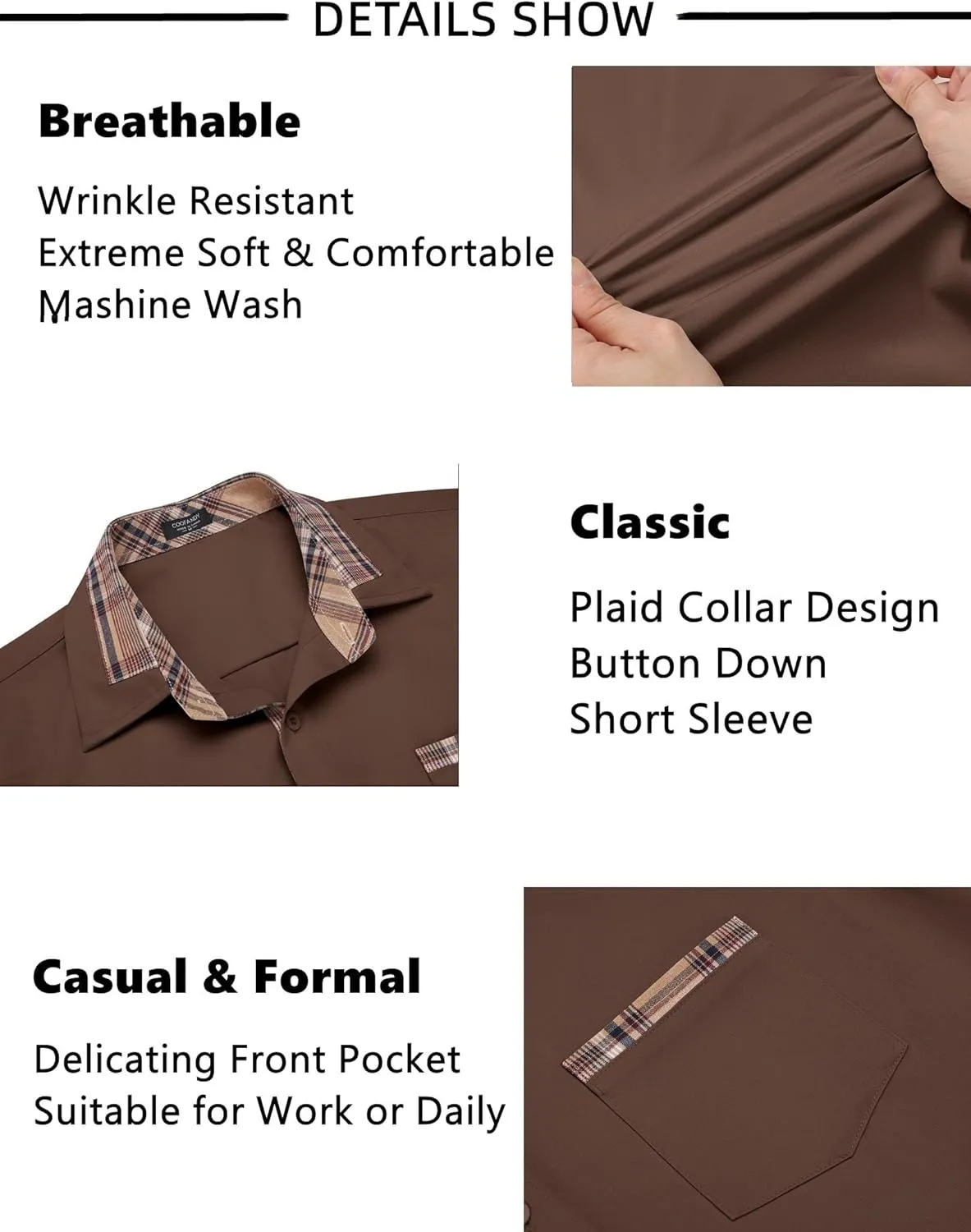 COOFANDY Mens Short Sleeve Dress Shirts Casual Wrinkle Free Shirt Plaid Collar Summer Button Down Shirts