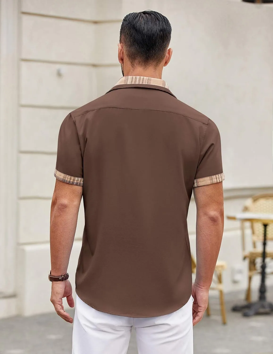 COOFANDY Mens Short Sleeve Dress Shirts Casual Wrinkle Free Shirt Plaid Collar Summer Button Down Shirts