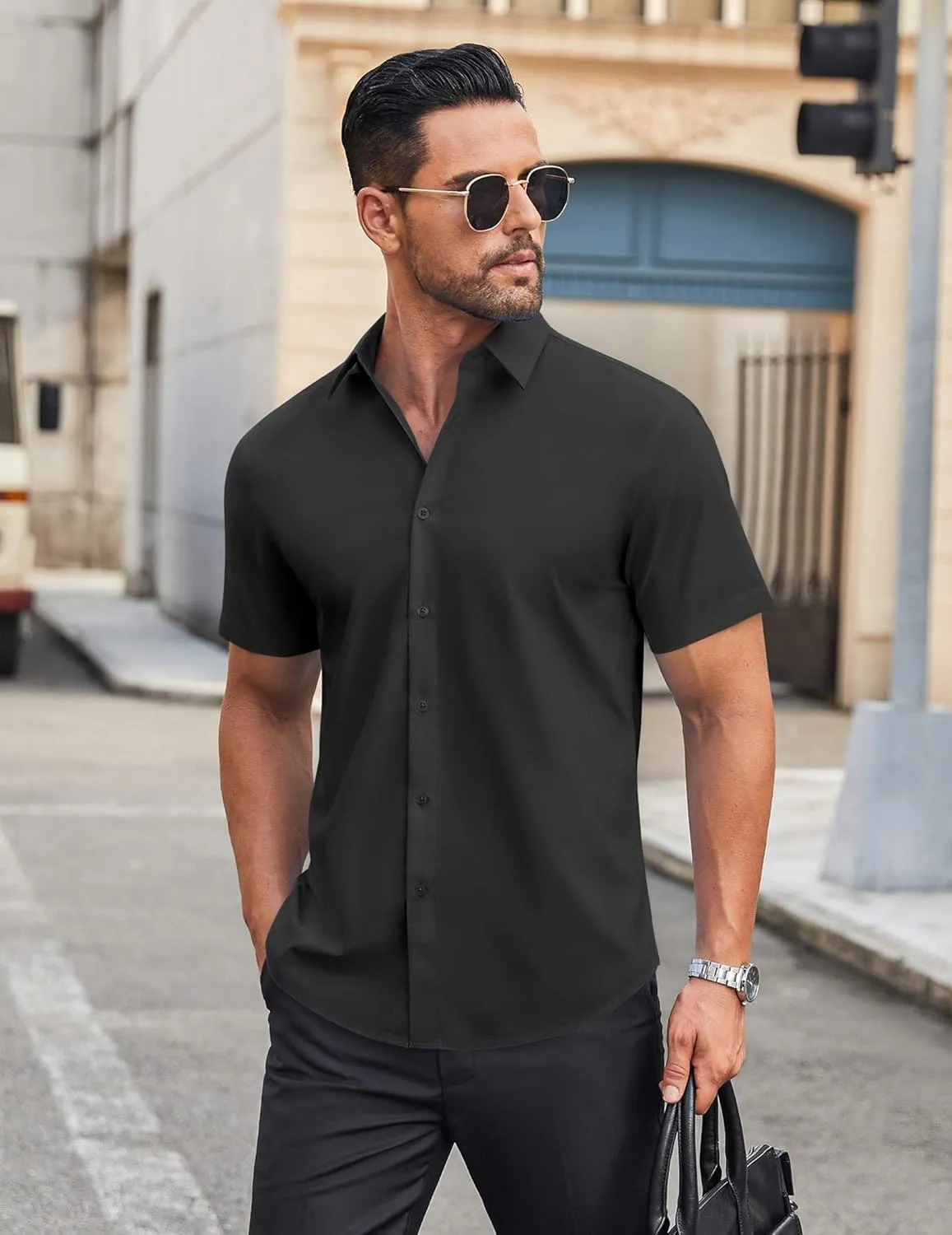 COOFANDY Mens Short Sleeve Dress Shirts Wrinkle Free Casual Button Down Shirts Summer Untucked Dress Shirt