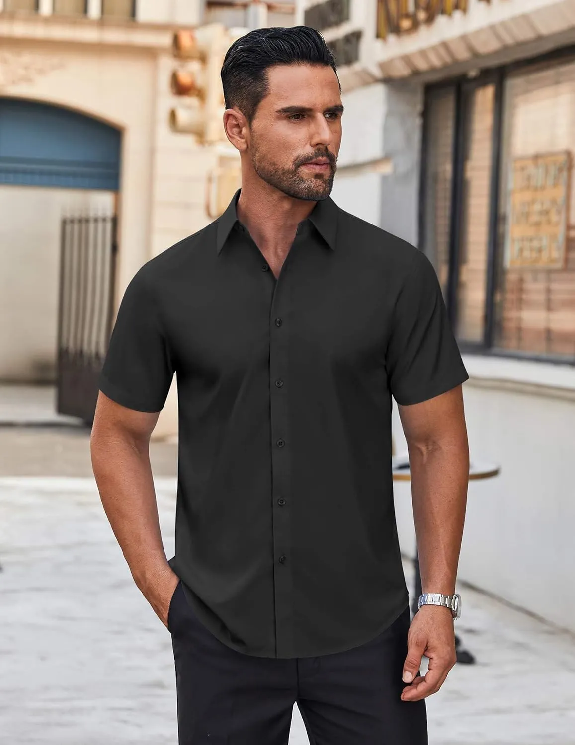 COOFANDY Mens Short Sleeve Dress Shirts Wrinkle Free Casual Button Down Shirts Summer Untucked Dress Shirt
