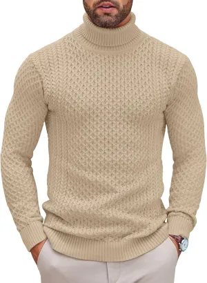 COOFANDY Men's Slim Fit Turtleneck Sweater Casual Knitted Twisted Pullover Solid Sweaters