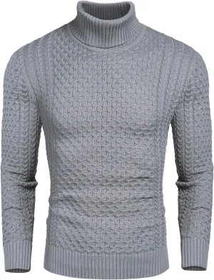 COOFANDY Men's Slim Fit Turtleneck Sweater Casual Knitted Twisted Pullover Solid Sweaters