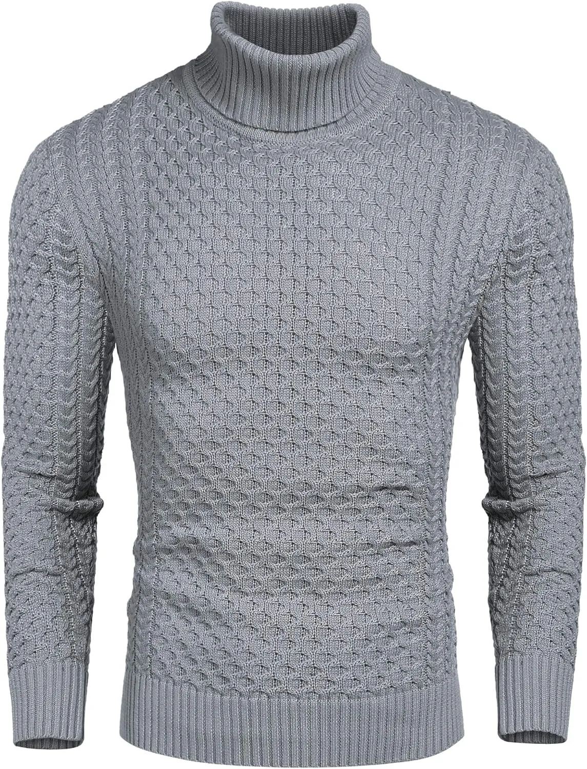 COOFANDY Men's Slim Fit Turtleneck Sweater Casual Knitted Twisted Pullover Solid Sweaters