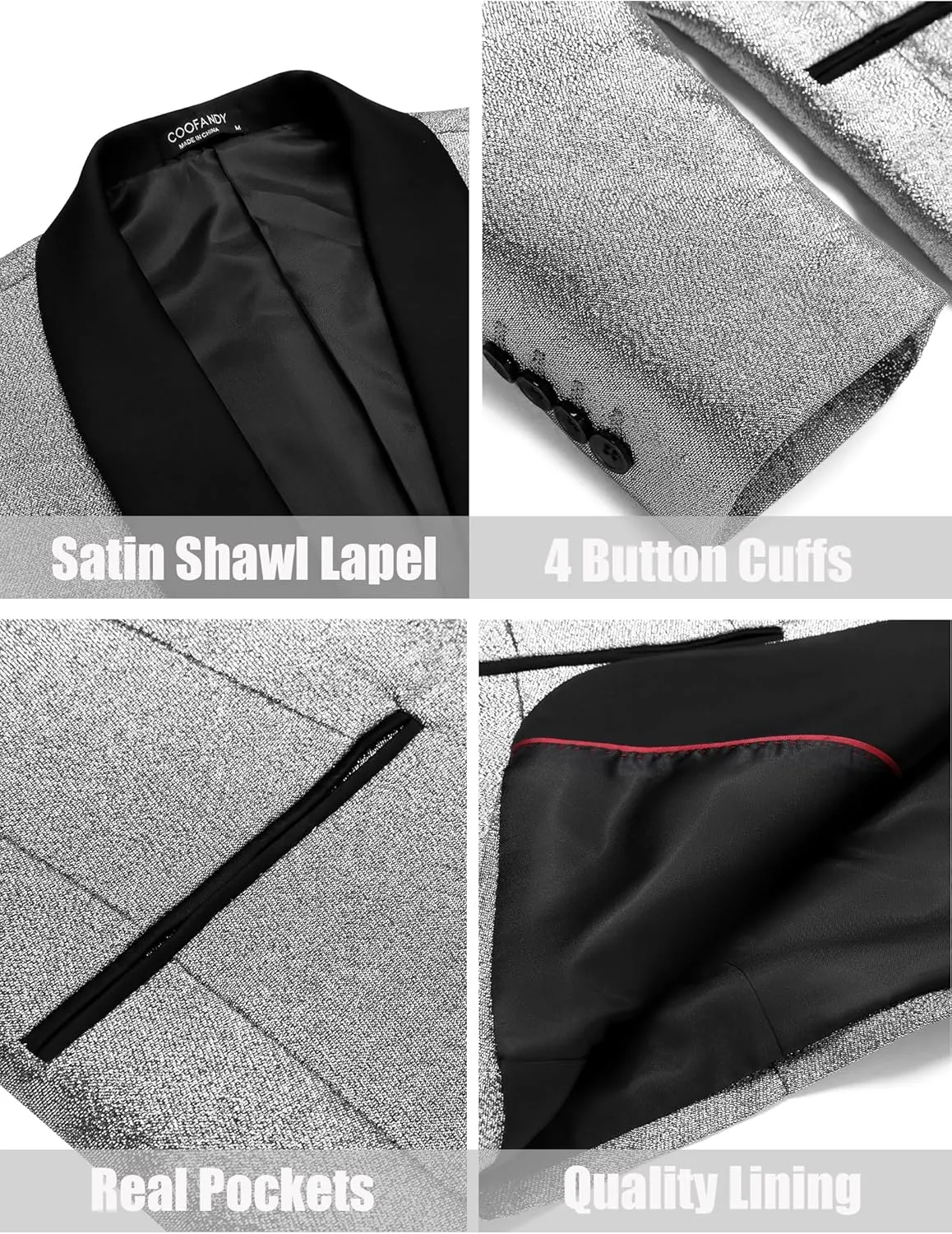COOFANDY Men's Tuxedo Jacket Slim Fit Shawl Lapel Blazer One Button Suit Jackets for Party Prom Wedding Dinner