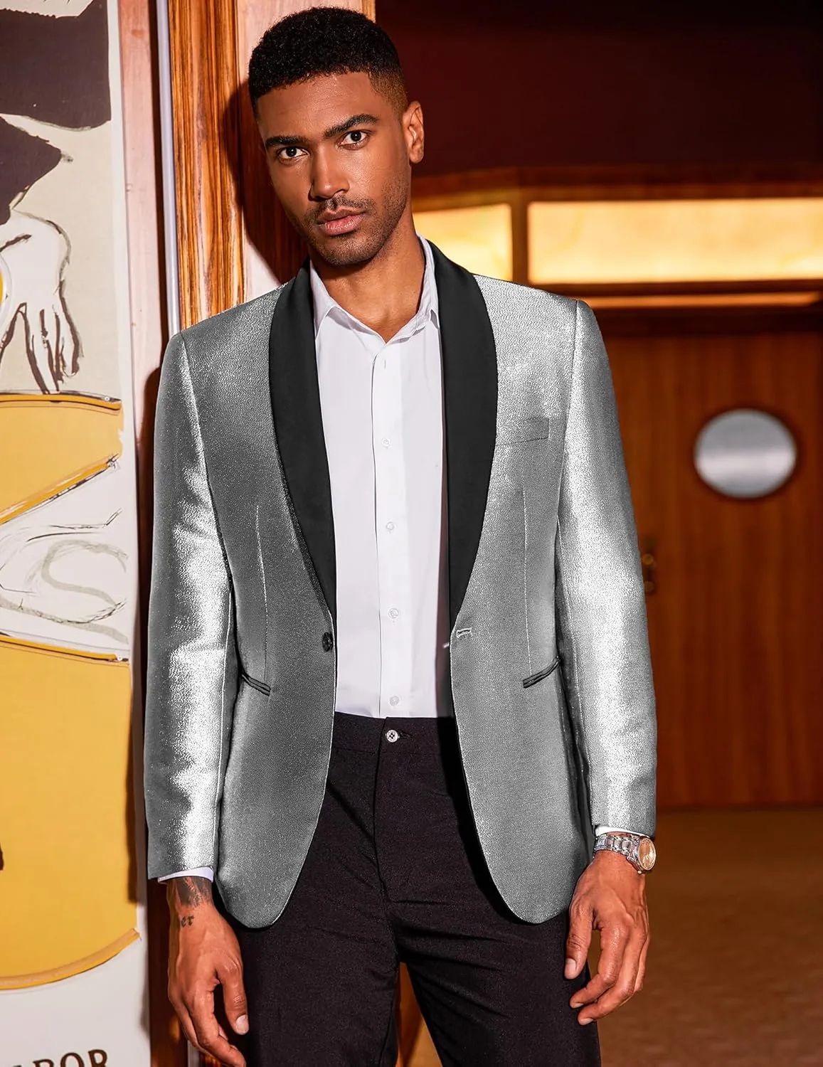 COOFANDY Men's Tuxedo Jacket Slim Fit Shawl Lapel Blazer One Button Suit Jackets for Party Prom Wedding Dinner