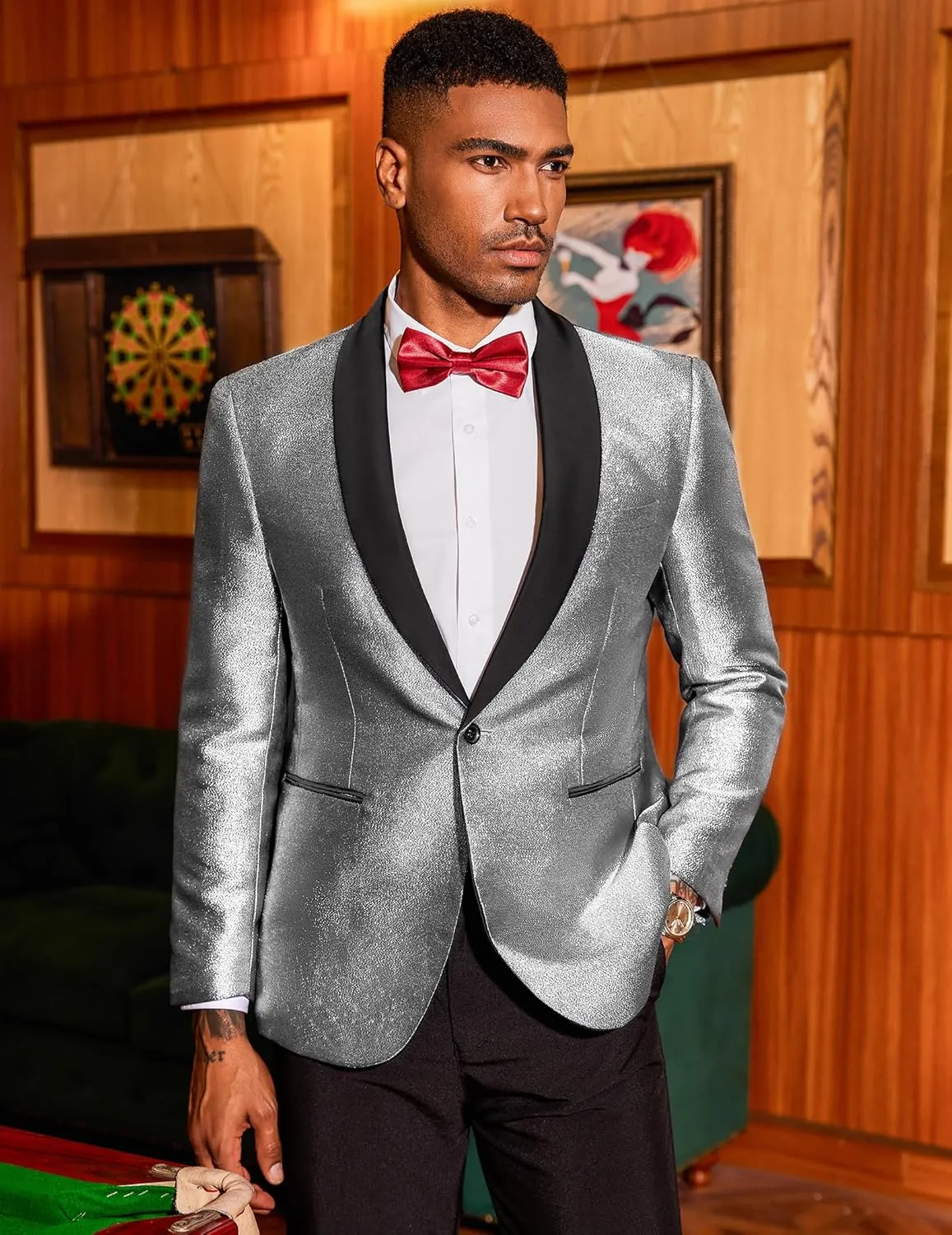 COOFANDY Men's Tuxedo Jacket Slim Fit Shawl Lapel Blazer One Button Suit Jackets for Party Prom Wedding Dinner