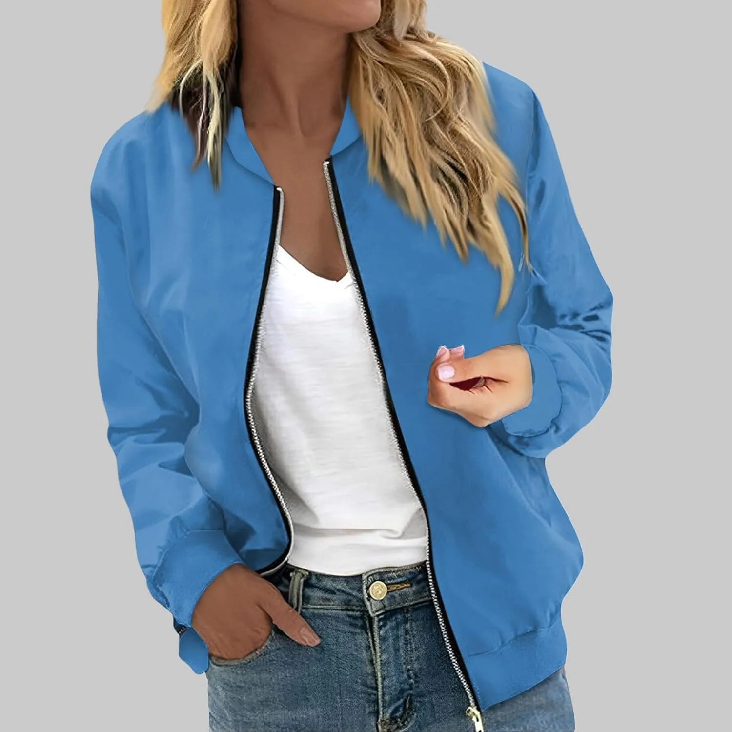 COTECRAM Bomber Jacket Women 2024 Causal Floral Zip Up Coats Long Sleeve Stand Collar Fall Jackets Lightweight Outerwear Tops