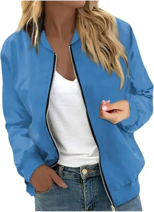 COTECRAM Bomber Jacket Women 2024 Causal Floral Zip Up Coats Long Sleeve Stand Collar Fall Jackets Lightweight Outerwear Tops