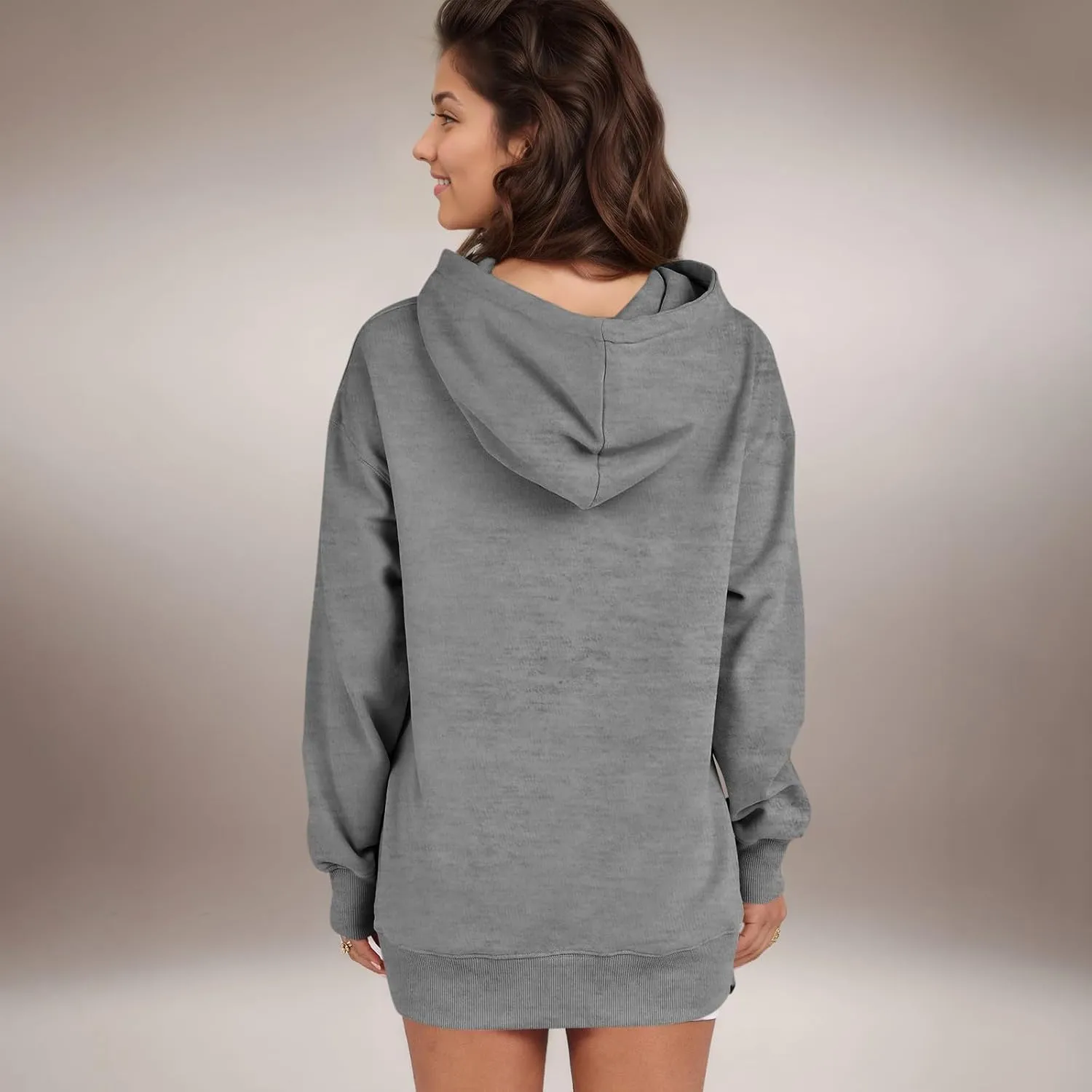 COTECRAM Women Oversized Hoodies Side Zipper Casual Sweatshirts Lightweight Tunic Pullover 2024 Fall Long Sleeve Shirts