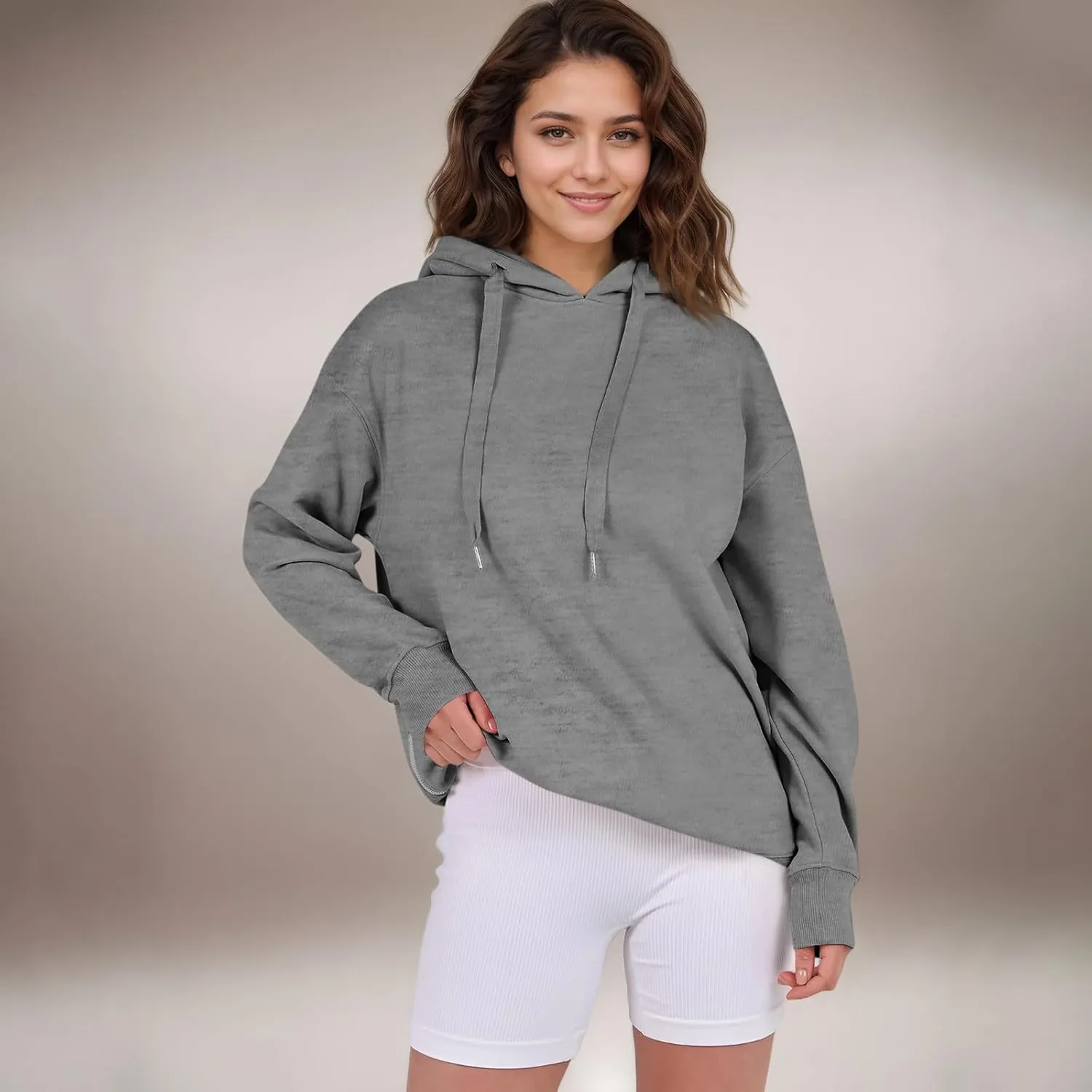 COTECRAM Women Oversized Hoodies Side Zipper Casual Sweatshirts Lightweight Tunic Pullover 2024 Fall Long Sleeve Shirts