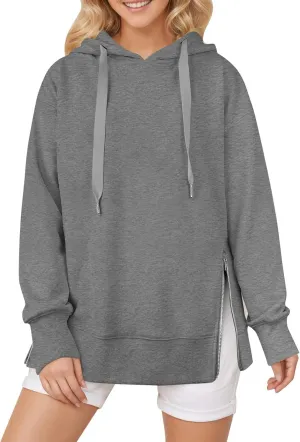 COTECRAM Women Oversized Hoodies Side Zipper Casual Sweatshirts Lightweight Tunic Pullover 2024 Fall Long Sleeve Shirts