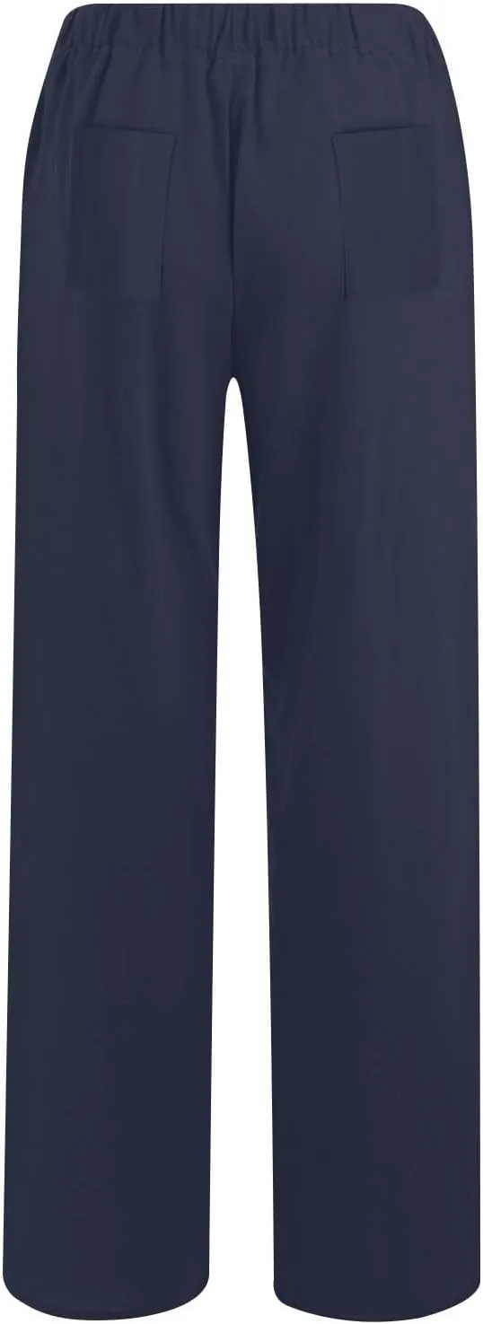 Cotton Linen Pants for Women Casual Summer Elastic High Waist Pants Straight Wide Leg Pants Baggy Loose Fit Trousers