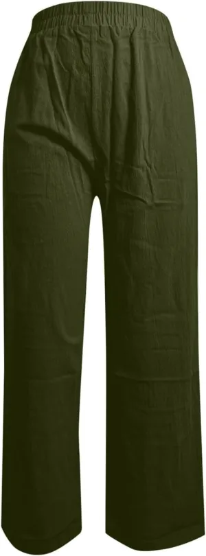 Cotton Linen Pants for Women Loose Fit Resort Elastic Solid Color Casual Summer Wide Leg Pants 2025 Beach Vacation Clothes