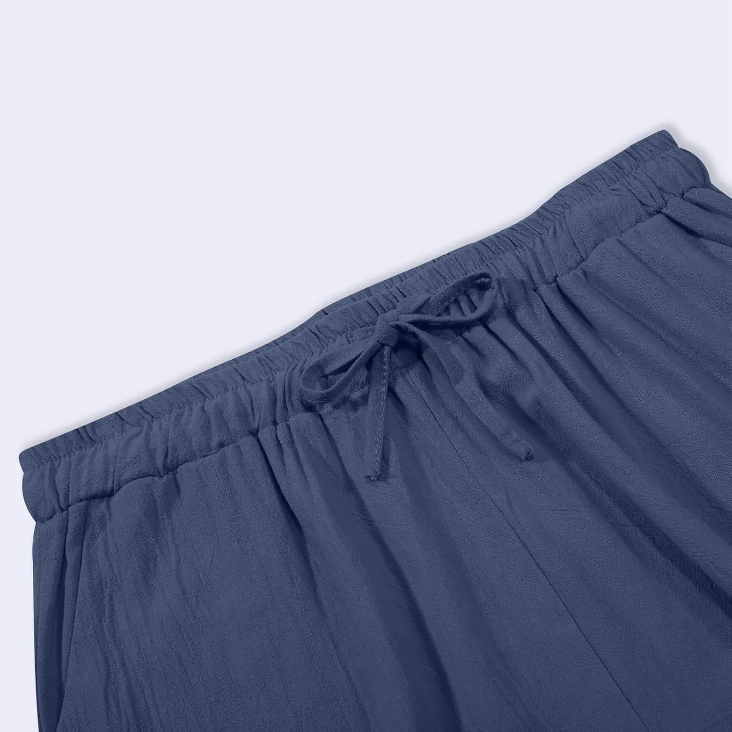 Cotton Linen Pants for Women Summer Casual Capri Pants Waist Elastic Comfy Loose Women's Palazzo Trousers with Pockets