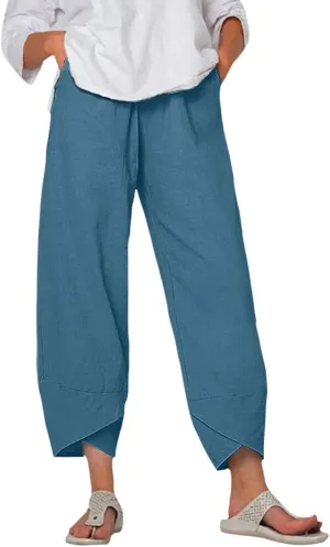 Cotton Linen Pants Women Summer Plus Size Boho Pants 2025 Lightweight Hight Waist Linen Vacation Beach Pants Pockets