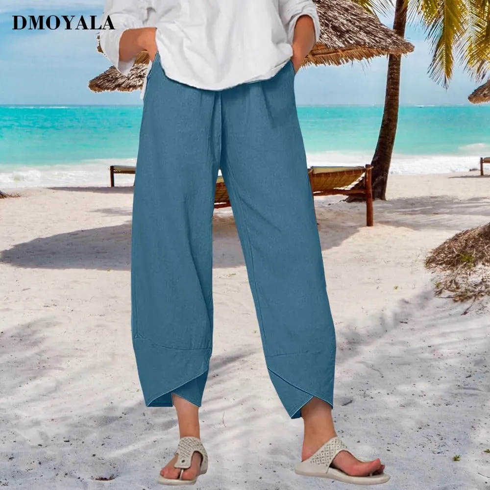 Cotton Linen Pants Women Summer Plus Size Boho Pants 2025 Lightweight Hight Waist Linen Vacation Beach Pants Pockets