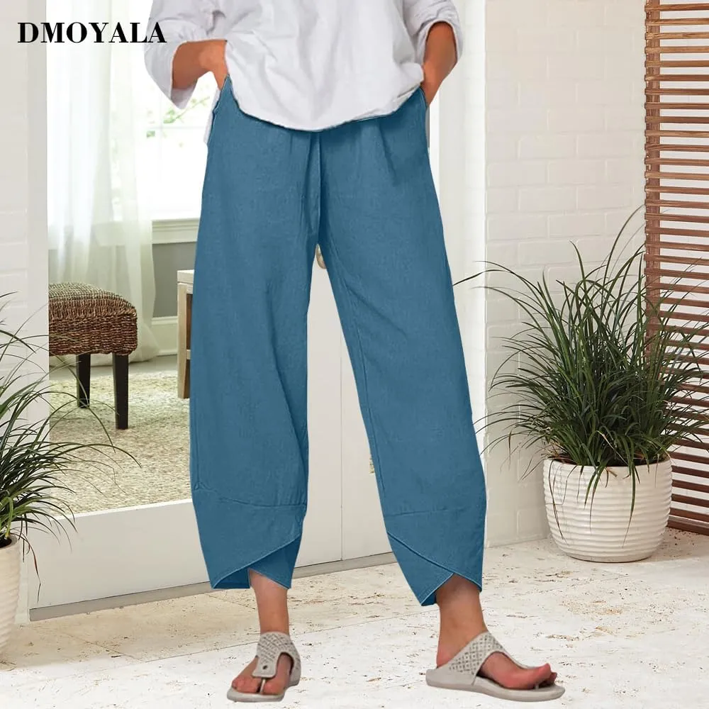 Cotton Linen Pants Women Summer Plus Size Boho Pants 2025 Lightweight Hight Waist Linen Vacation Beach Pants Pockets