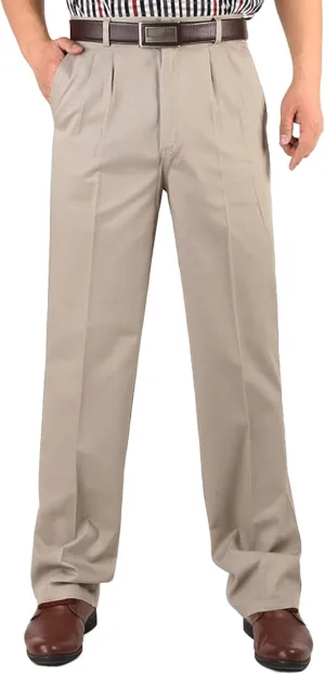 Cotton Mens Pleated Dress Pants with Belt Loops for Formal and Business Wear Pantalones de Hombre